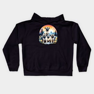 Three pugs outdoors Kids Hoodie